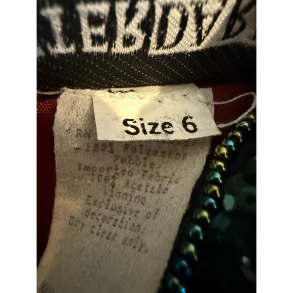 Vintage Women’s After Dark Emerald Green Beaded Tiered Long Sleeve Dress Size 6 - Picture 7 of 9